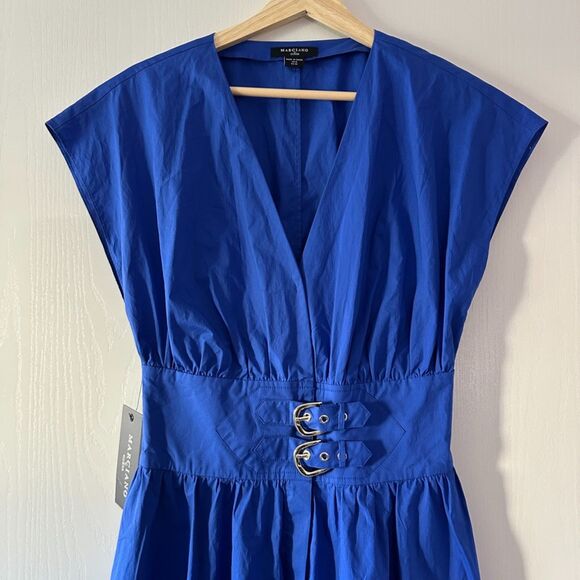 NWT‎ Marciano by GUESS Womens 100% Cotton Belted A-Line Blue Dress Size 6 Small - Picture 2 of 8